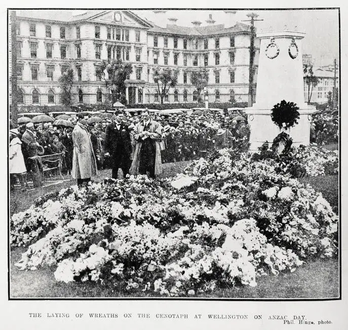 The laying of wreaths on the Cenotaph at Wellington on Anzac Day