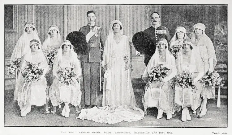 The Royal wedding group: bride, bridegroom, bridesmaids and best man