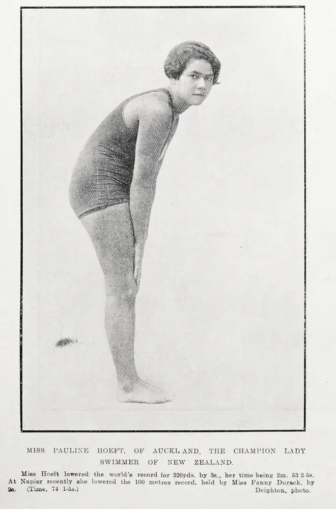 Miss Pauline Hoeft, of Auckland, the champion lady swimmer of New Zealand
