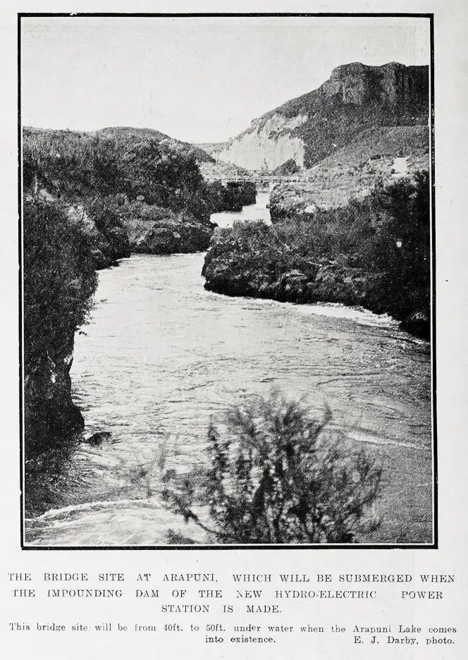 The bridge site at Arapuni, which will be submerged when the impounding dam of the new hydro-electric power station is made