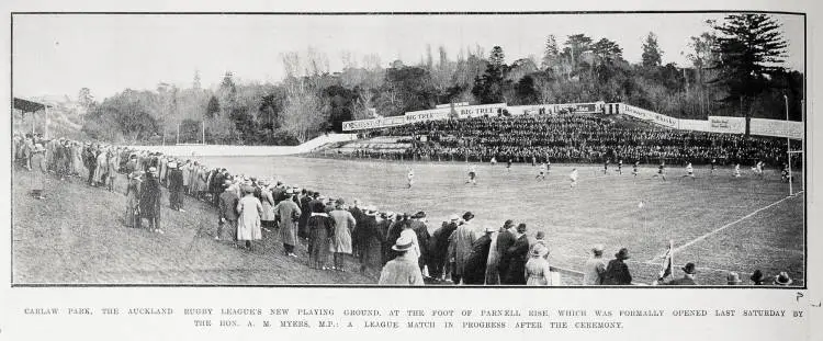 Carlaw Park, the Auckland Rugby League's new playing ground, at the foot of Parnell Rise