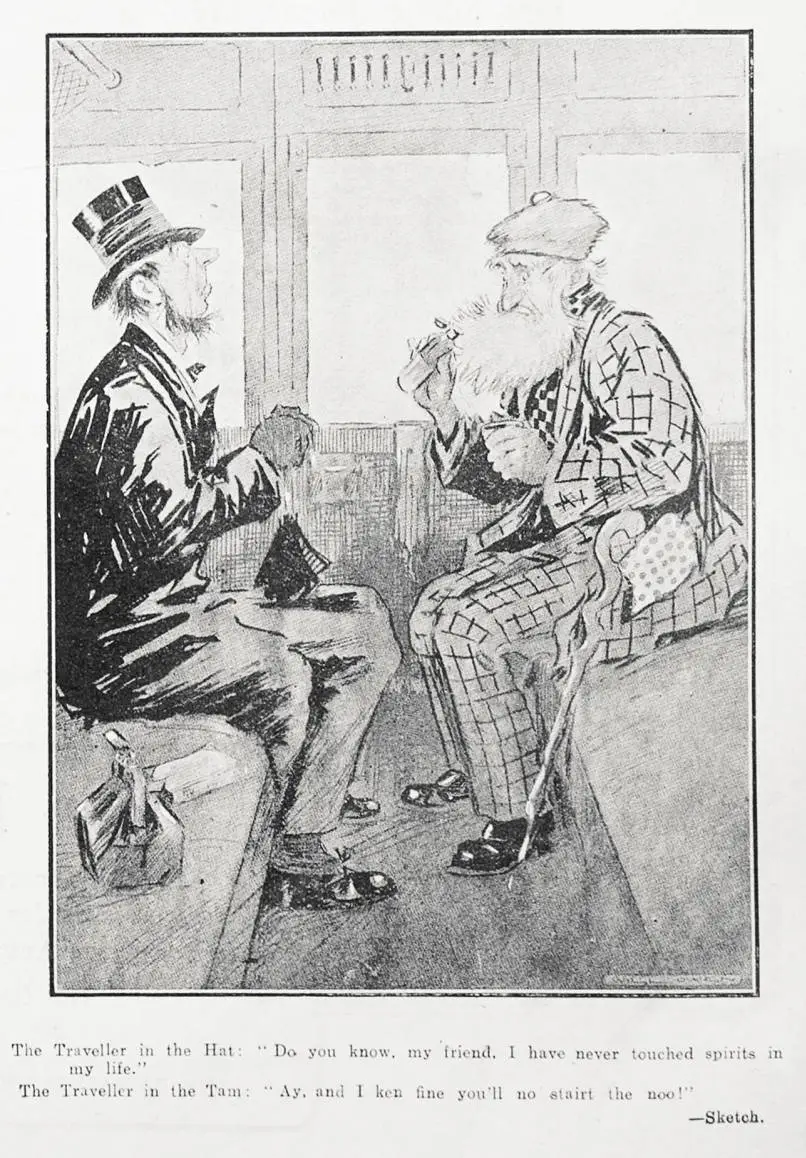 Cartoon: Englishman and a Scotsman on a train.