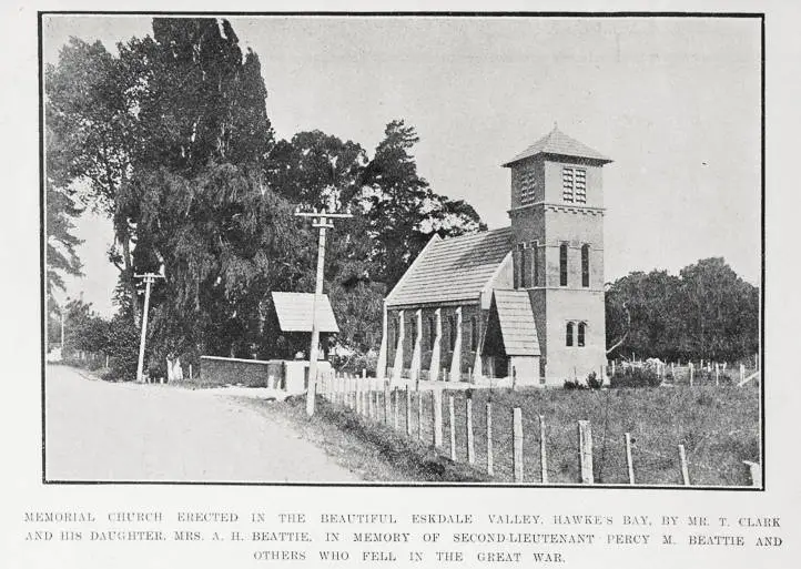 Memorial church erected in the Eskdale Valley, Hawkes Bay