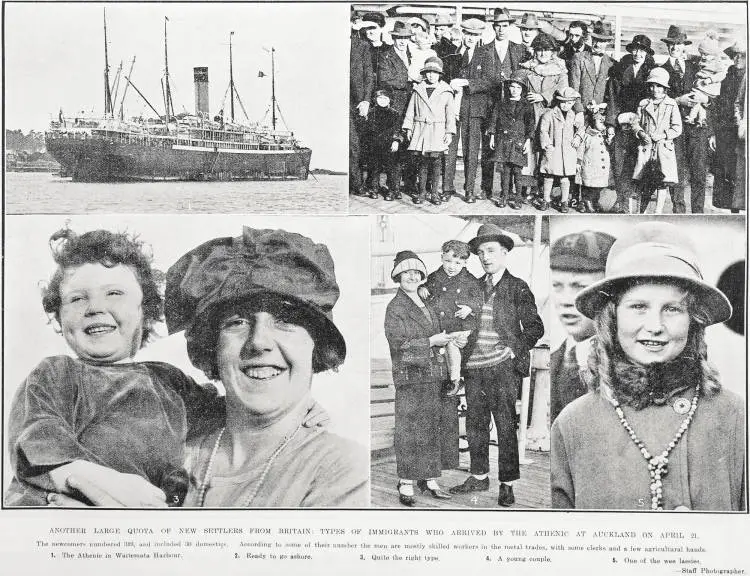 Another Large Quota of New Settlers From Britain: Types of Immigrants Who Arrived by the Athenic At Auckland on April 21