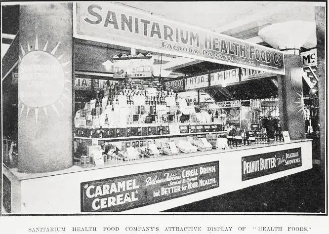 Sanitarium Health Food Company's attractive display of ' health foods.'