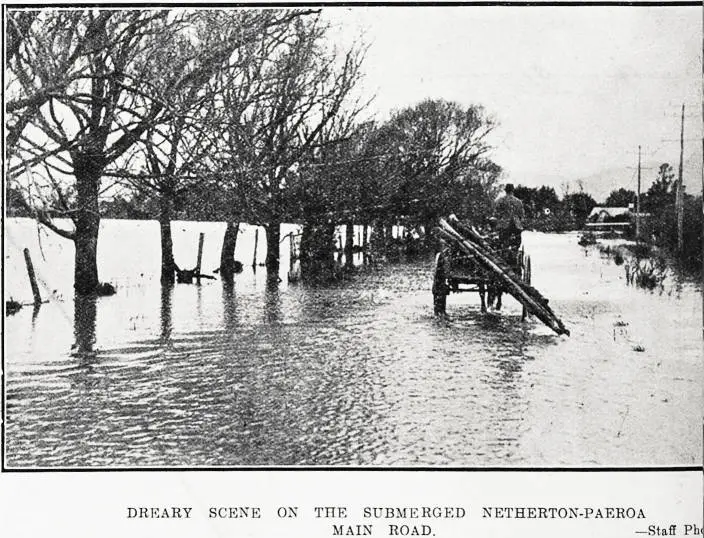 Dreary scene on the submerged Netherton-Aperea main road