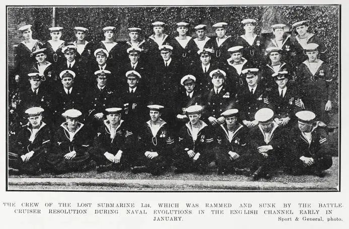 The crew of the lost submarine L24, which was rammed and sunk by the battle-cruiser Resolution during naval evolutions in the English Channel early in January