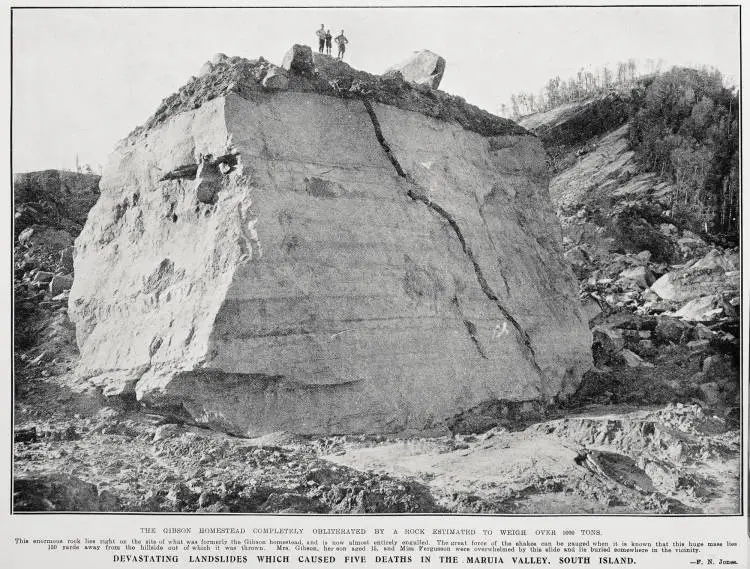 The Gibson Homestead completely obliterated by a rock estimated to weigh over 1000 tons