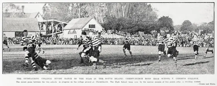 The outstanding college rugby match of the year in the South Island: Christchurch Boys' High School v. Christ's College