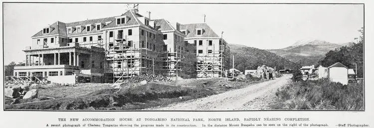 The new accommodation house at Tongariro National Park, North Island, rapidly nearing completion