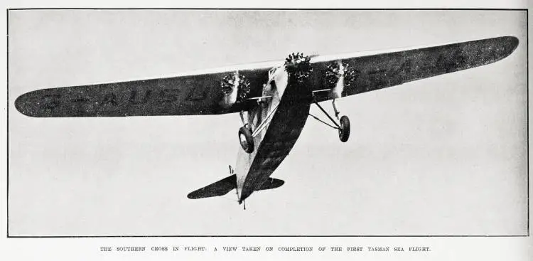 The Southern Cross in flight: a view taken on completion of the first Tasman Sea flight