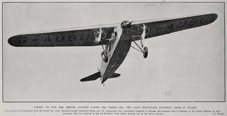 Tuning Up for the Return Journey Across The Tasman Sea: The Great Monoplane Southern Cross In Flight