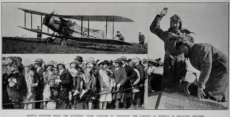 Bristol Fighters Bring The Southern Cross Aviators To Auckland: The Landing At Ihumatao In Beautiful Weather