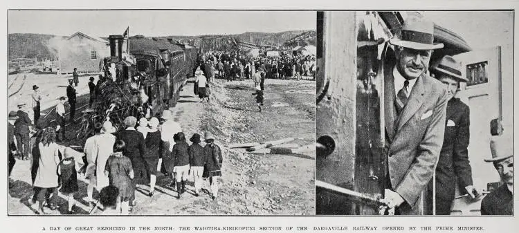 A day of great rejoicing in the north: the Waiotira-Kirikopuni section of the Dargaville railway opened by the Prime Minister