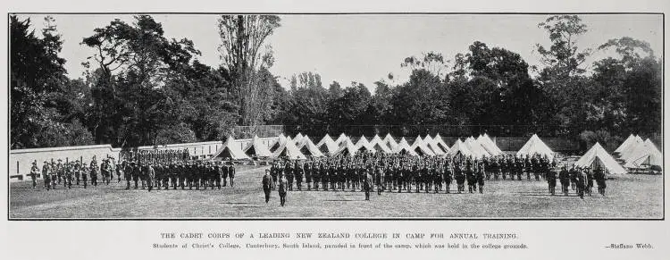 The cadet corps of a leading New Zealand college in camp for annual training