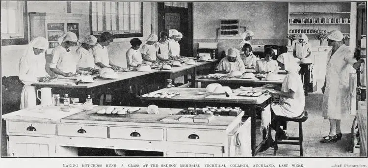 Making Hot-Cross Buns: A Class at the Seddon Memorial Technical College, Auckland, Last Week