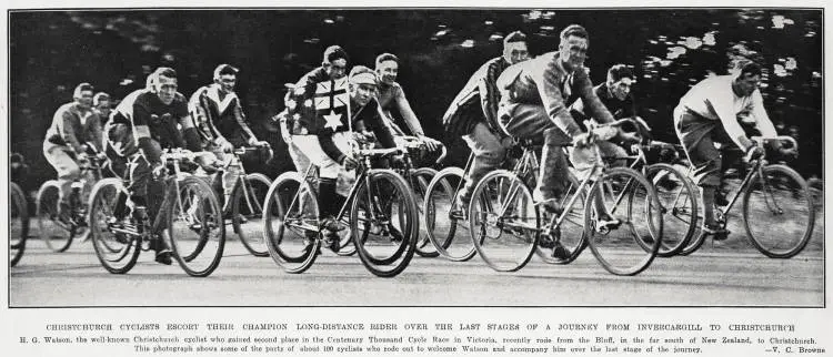 Christchurch Cyclists Escort Their Champion Long-Distance Rider Over The Last Stages of a Journey From Invercargill To Christchurch