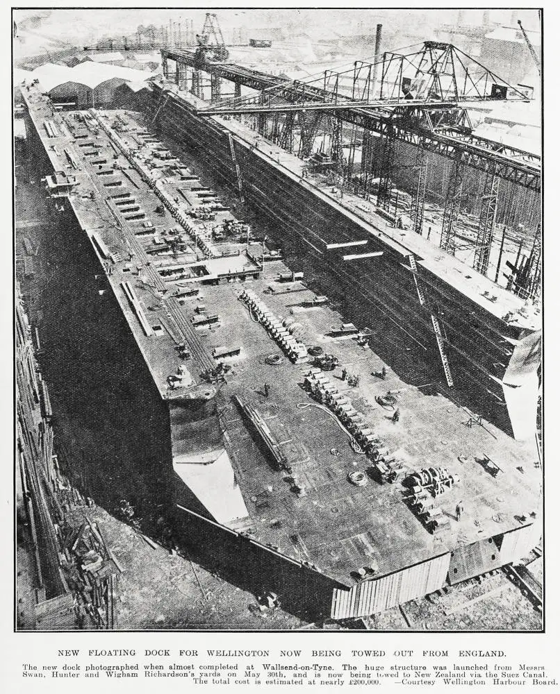 New floating dock for Wellington now being towed out from England