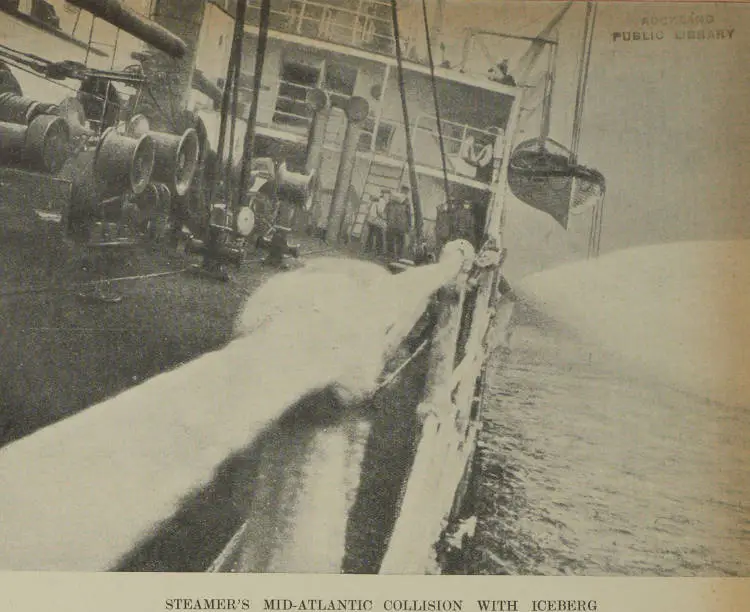 Steamer's mid-Atlantic collision with iceberg