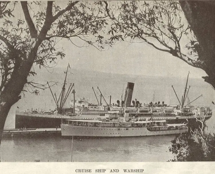 Cruise ship and warship