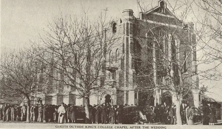 Guests outside King's College chapel after the wedding