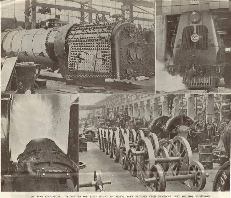 Building streamlined locomotives for South Island railways: four pictures from Dunedin's busy Hillside workshops