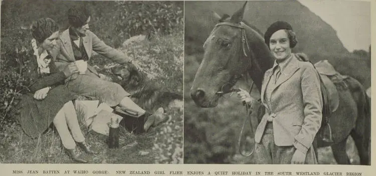 Miss Jean Batten at Waiho Gorge: New Zealand Girl Flier Enjoys A Quiet Holiday in the South Westland Glacier Region