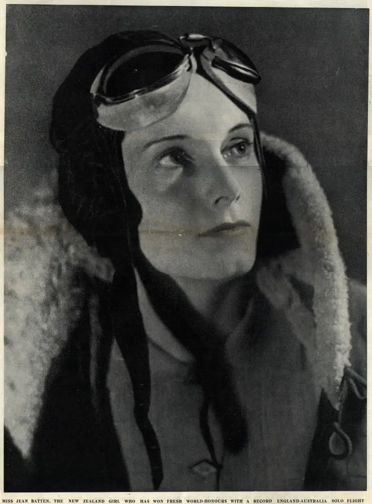 Miss Jean Batten, the New Zealand girl who has won fresh world-honours with a record England Australia solo flight