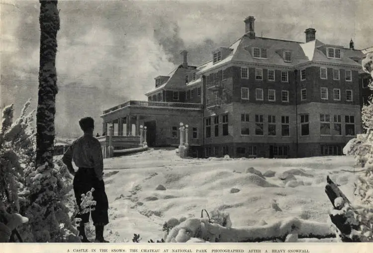 A castle in the snows: the Chateau at National Park photographed after a heavy snowfall