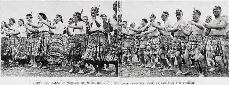 During the hakas of welcome by Māori girls and men traditional greetings were extended to the visitors