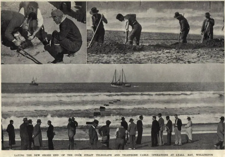 Laying the new shore end of the Cook Strait telegraph and telephone cable: operations at Lyall Bay, Wellington