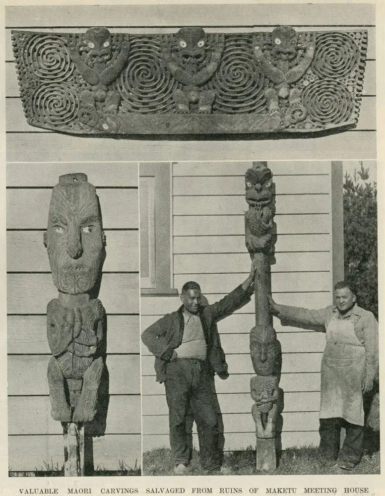 Valuable Māori carvings salvaged from ruins of Maketu meeting house