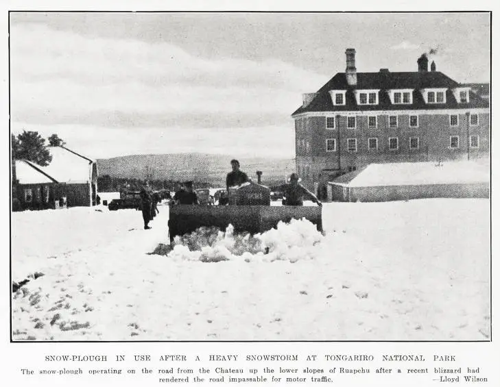 Snow-plough in use after a heavy snowstorm at Tongariro National Park