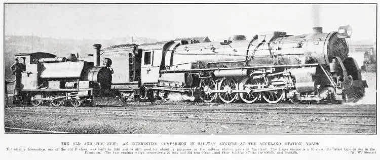 The old and the new: an interesting comparison in railway engines at the Auckland station yards