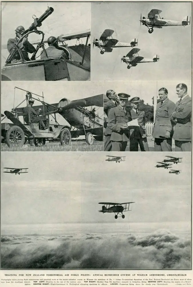 Training for the New Zealand territorial air force pilots: annual refresher course at Wigram aerodrome, Christchurch