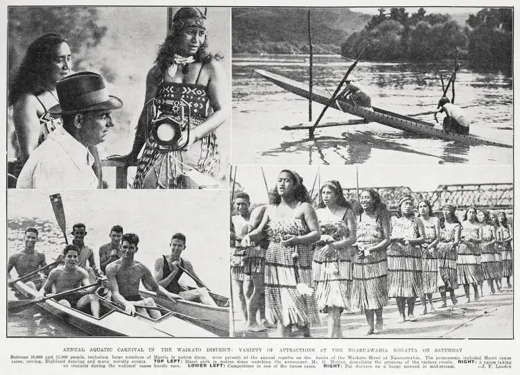 Annual aquatic carnival in the Waikato district: variety of attractions at the Ngāruawāhia Regatta on Saturday