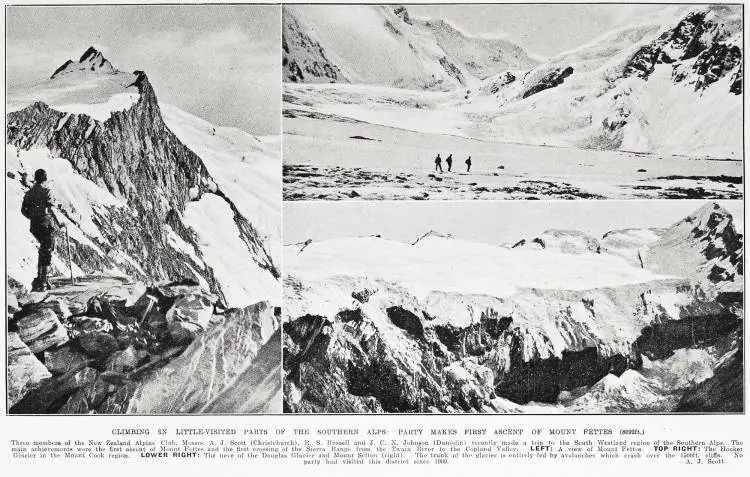 Climbing in little-visited parts of the Southern Alps: party makes first ascent of Mount Fettes(8092ft)