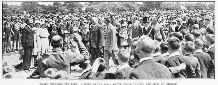 Timaru welcomes the Duke: a scene as the Royal Visitor passed through the lines of children