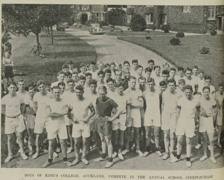 Boys of King's College, Auckland, compete in the annual school steeplechase