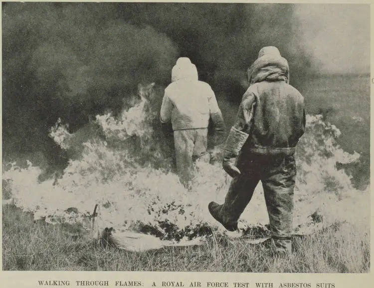 Walking through flames: a Royal Air Force test with asbestos suits