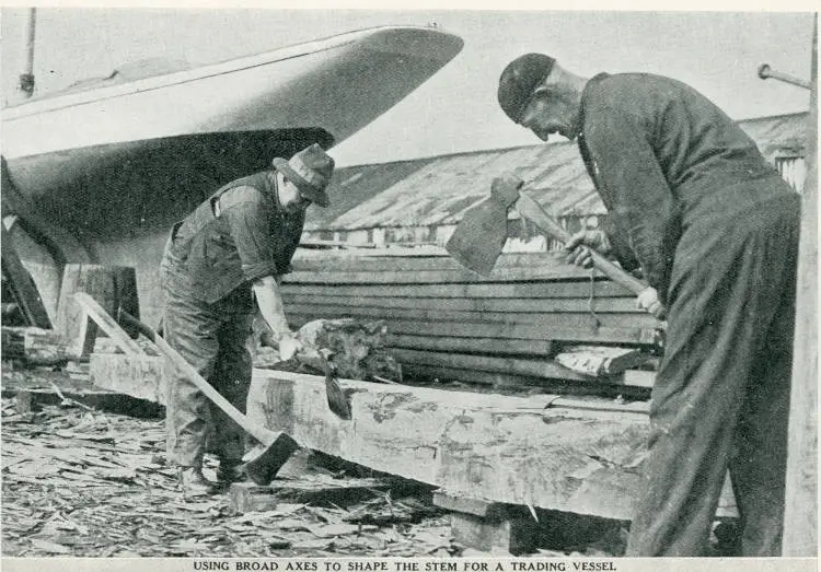 Busy boat-builders: a pictorial series illustrating activity in shipyards on the harbour front ay Auckland