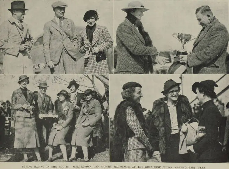 Spring racing in the South: well-known Canterbury racegoers at the Geraldine Club's meeting last week