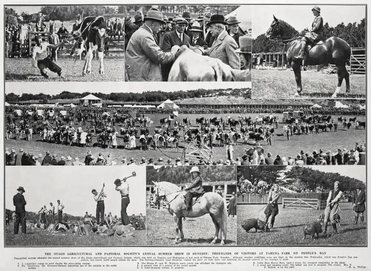 The Otago Agricultural and Pastoral Society's Annual Summer show in Dunedin: thousands of visitors at Tahuna park on people's day