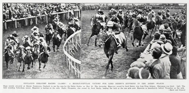 England's greatest racing classic: a highly-popular victory for Lord Derby's Hyperion in the Derby stakes