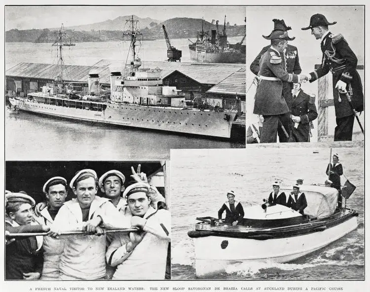 A French naval visitor to New Zealand waters: the new sloop Savorgnan de Brazza calls at Auckland during a Pacific cruise