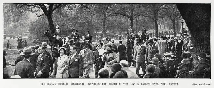 The Sunday morning promenade: watching the riders in the famous Hyde Park, London