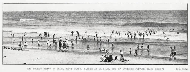 Bathers at St. Kilda, one of Dunedin's popular beach resorts