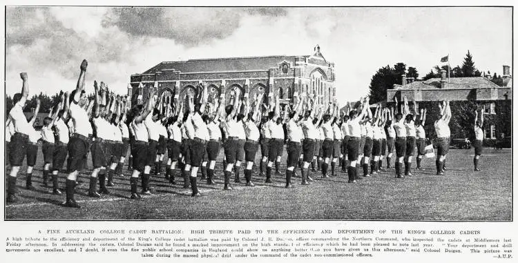 A fine Auckland College cadet battalion: high tribute paid to the efficiency and deportment of king's college cadets