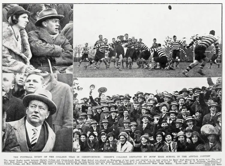 The football event of the college year in Christchurch: Christ's College defeated by boy's high school in the annual contest