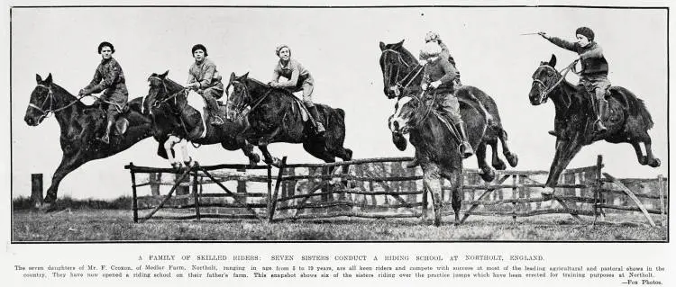 A family of skilled riders: seven sisters conduct a riding school at Northolt, England